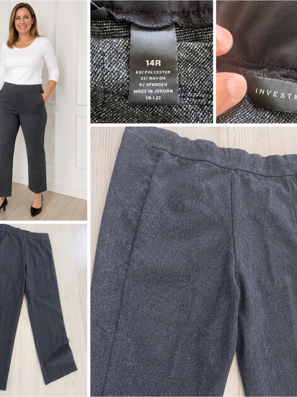 Investments Charcoal Straight-Leg Pull-On Dress Pants